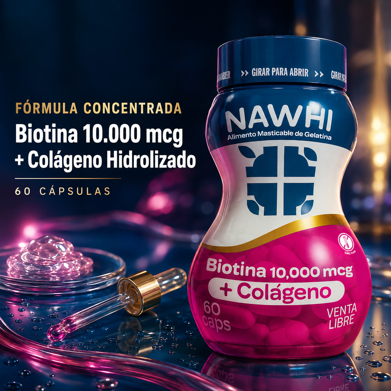 NAWHI Biotina 10.000 mcg + Colágeno Hidrolizado | 60 cápsulas