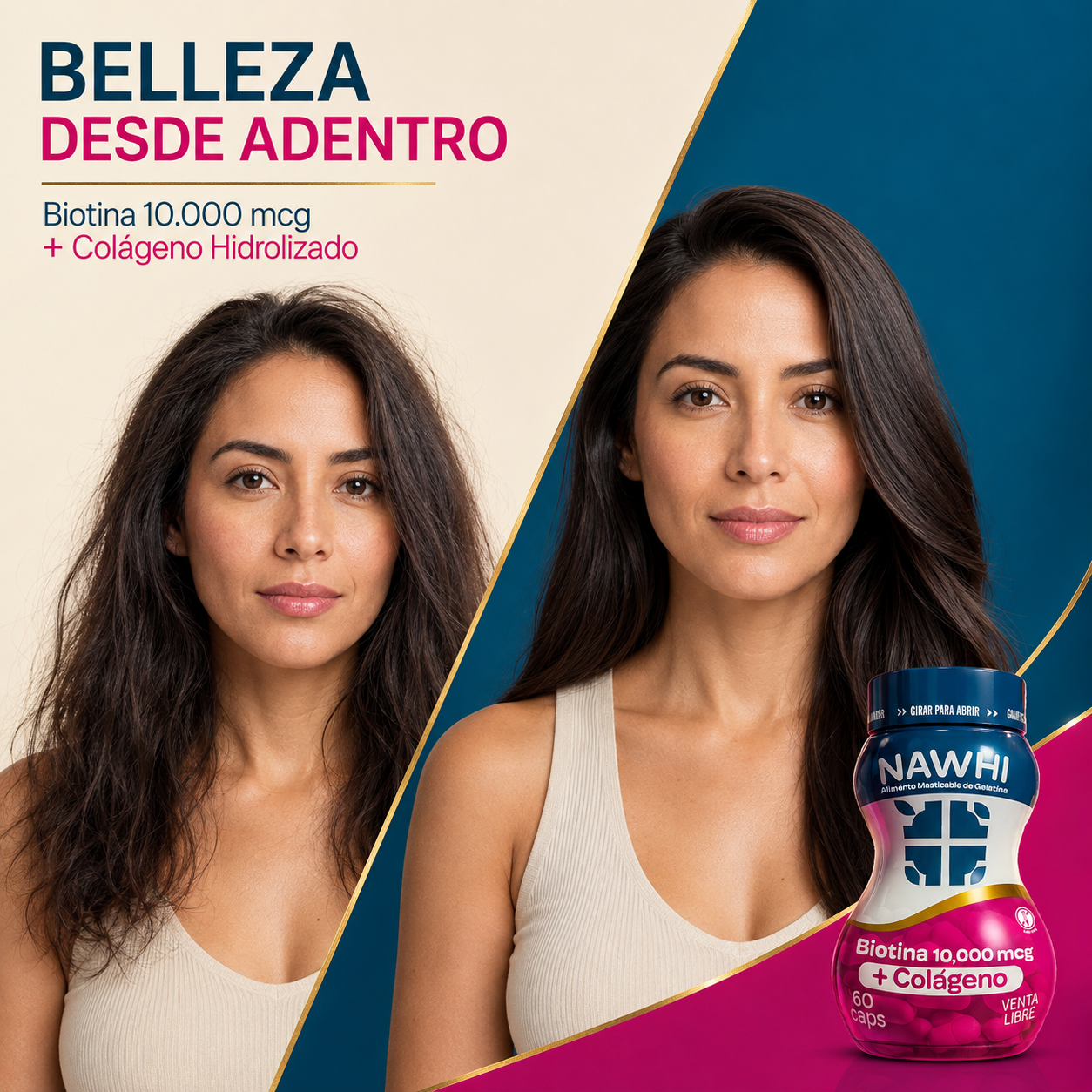 NAWHI Biotina 10.000 mcg + Colágeno Hidrolizado | 60 cápsulas