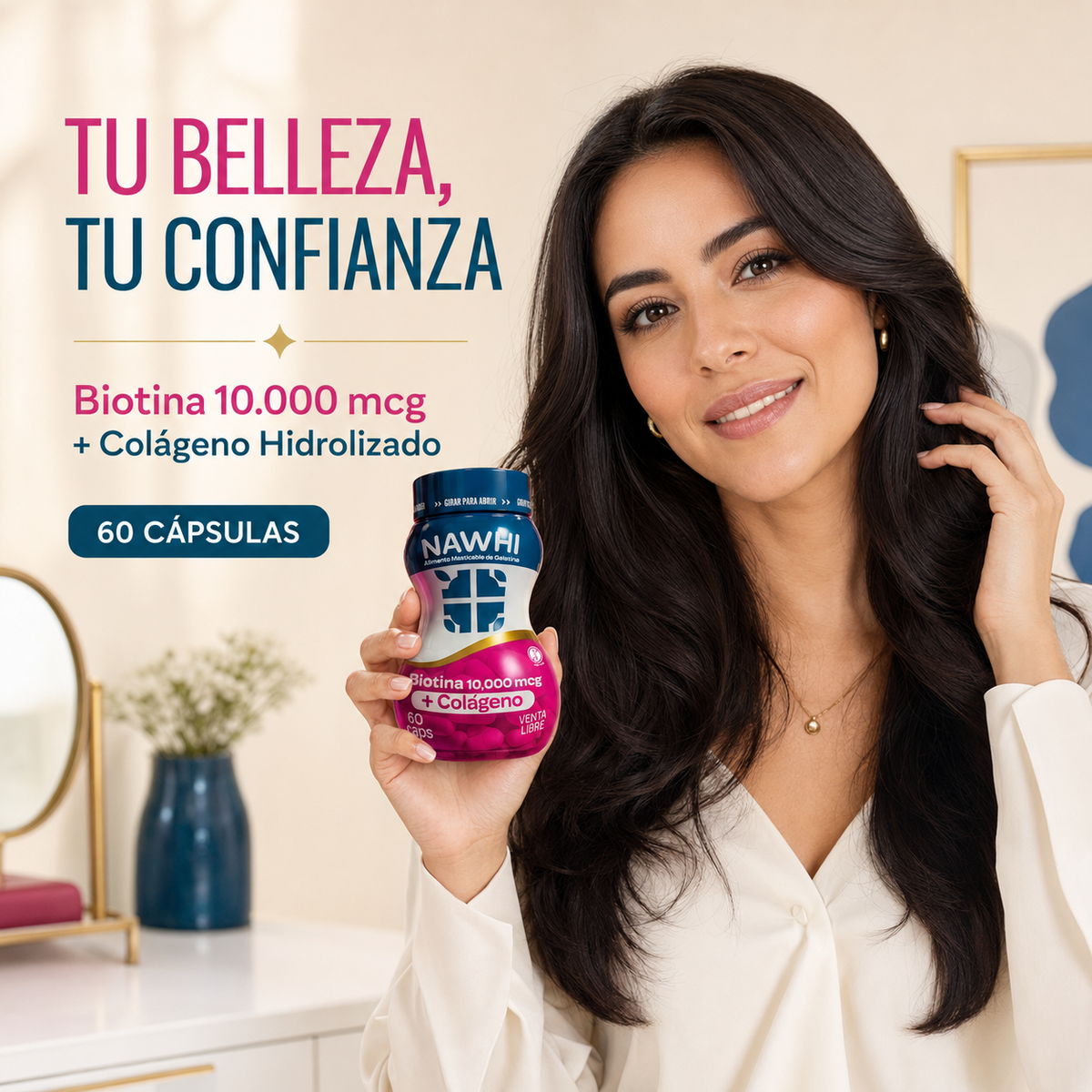 NAWHI Biotina 10.000 mcg + Colágeno Hidrolizado | 60 cápsulas
