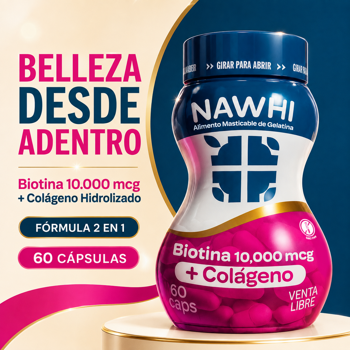 NAWHI Biotina 10.000 mcg + Colágeno Hidrolizado | 60 cápsulas